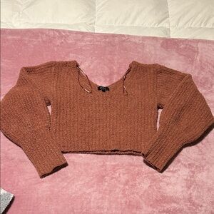 NWOT Privy Rust/Pink Cropped V-Neck Sweater